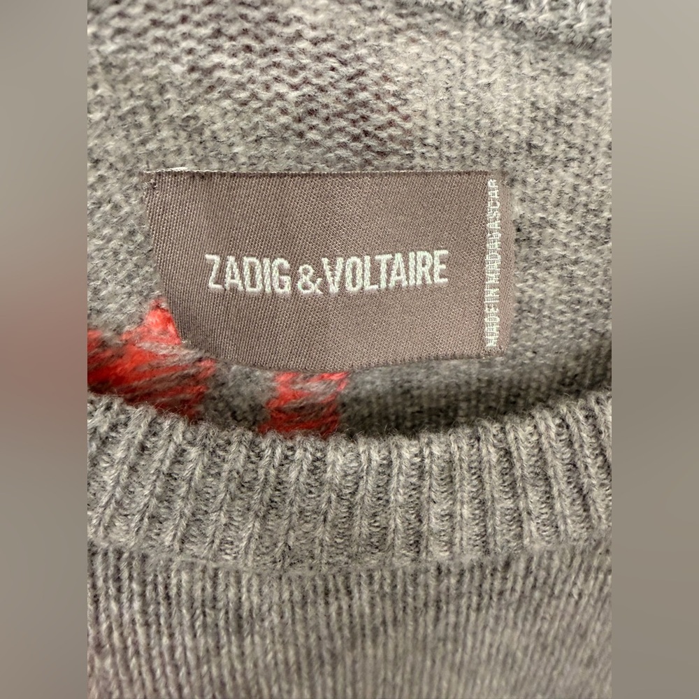 Zadig & Voltaire Markus Pink Hearts Cashmere Long Sleeve Sweater Gray Size Small - Picture 6 of 9